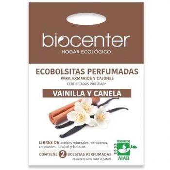 Bolsita Armario Ambientador Natural Vainilla y Canela - Biocenter, 20 sobres (10 paquetes de 2 unidades), certificado ecológico y vegano
