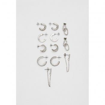 Grey Rhinestone Hoop Earrings Set of 6