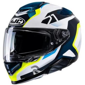 HJC Casco Moto Integral RPHA 71 Hapel Blanco-Hi-Vis-Amarillo Azul (L)