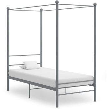 Cama con dosel gris metal 100x200cm