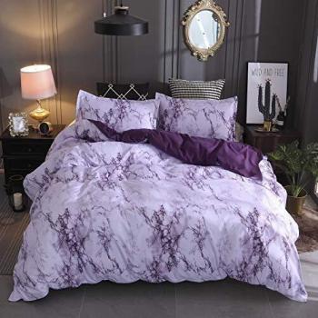 PICTURESQUE 3pcs Juego de Funda Nórdica de Estampado de Mármol Funda de Almohada 220X240cm Morado