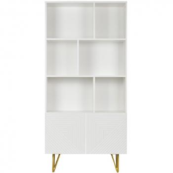 Estantería de diseño OZEN con grabados en blanco mate y metal dorado, 2 puertas, 86 cm