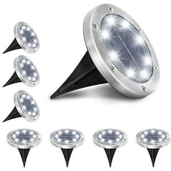Luces Solares Jardín LED, Luces Solares de Suelo al Aire Libre, IP65 a Prueba de Agua, 8PCS Luces Exterior Solares de 6000K Blanco Frío, 8 LEDs Iluminación de Caminos para Jardín, Patio, Terraza