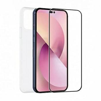 Muvit for Change Funda para Apple iPhone 14 Pro + Protector de Pantalla de Vidrio Templado Plano con Marco Negro