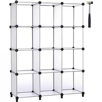 ANWBROAD 12-Cubos Organizador de Almacenamiento DIY Organizador Armario Modular Estantería Plástico de Almacenamiento Unidades Martillo para Dormitorio Oficina Sala Blanco LCS012T