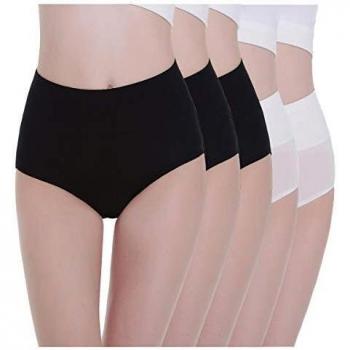 Tuuhaw Bragas para mujer, paquete de 5, braguitas, braga-faja, algodón, talle alto, transpirable 3xnegro + 2xblanco M