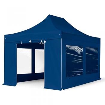 Carpa Plegable 3x4,5 m Profesional Aluminio 40mm con Laterales y Ventanas Panorámicas Azul