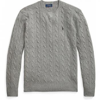 Suéter de Lana de Hombre Ralph Lauren Gris Claro con Punto de Ochos, Talla L