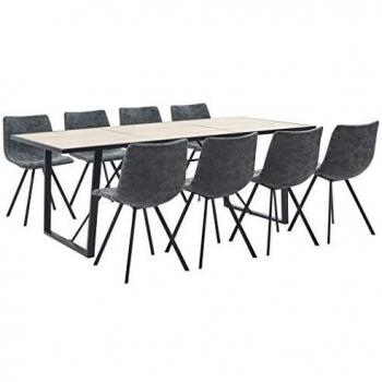 vidaXL Juego de Comedor 9 Piezas Cuero Sintético Mobiliario Decoración Interior Casa Hogar Robusto Duradero Resistente Funcional Práctico Útil Negro