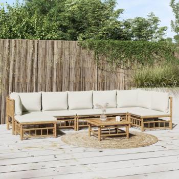 8-Piece Bamboo Garden Lounge Set with Cream White Cushions