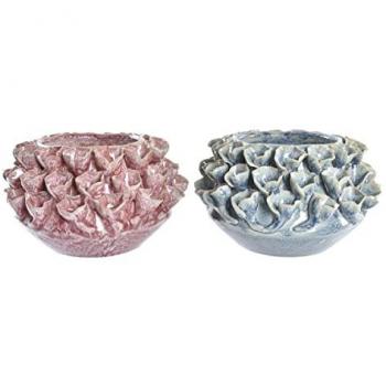 Jarrón DKD Home Decor Rosa Turquesa Gres Flor Mediterráneo 20 x 20 x 13 cm y 22 x 22 x 13 cm (2 Unidades)