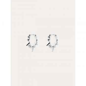 Pendientes Aro Single Rolling Plata - Elegantes y Modernos Pendientes de Aro en Plata de Ley 925 con Acabado Baño de Rodio - Diseño Exclusivo para Mujer