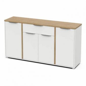 Aparador Salón Miroytengo Acces 4P Roble Hamilton y Blanco Mate 161 cm, Melamina Blanco, Madera Claro 161x86x40