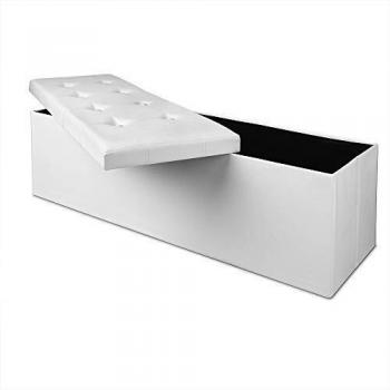 Baúl Banco de Almacenamiento Plegable Moderno Tapizado Resistente con Capacidad de 130L, Carga hasta 300kg, Dimensiones 115x40x40cm, Diseño Blanco para Pasillo, Dormitorio y