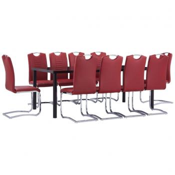 Juego de comedor 11 piezas cuero sintético rojo