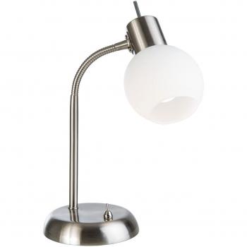 Lámpara de Escritorio Loxy, Níquel Mate, Pantalla de Cristal Opalino, 1 Bombilla E14, 3000 K