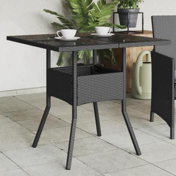 Mesa de jardín en vidrio negro 80x80x75 cm Polyrattan con superficie de vidrio, estructura de ratán PE negro