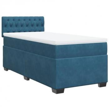 Cama Box Spring con colchón de terciopelo azul 100x200 cm