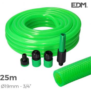 Kit manguera de jardín anti-torsión ø interior 19mm ø exterior 25mm (3/4) - rollo 25m con accesorios EDM