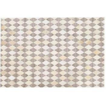 Alfombra de Piel de Vaca Beige y Marrón con Motivo Geométrico de Rombos 140 x 200 cm Estilo Retro Seslice