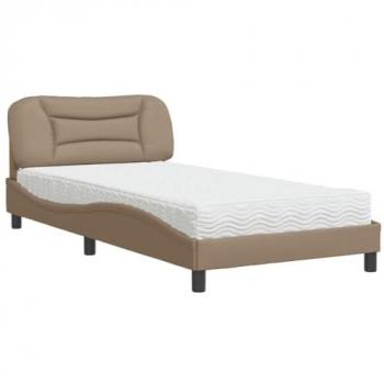 Cama con colchón de cuero sintético capuchino 100x200 cm marrón