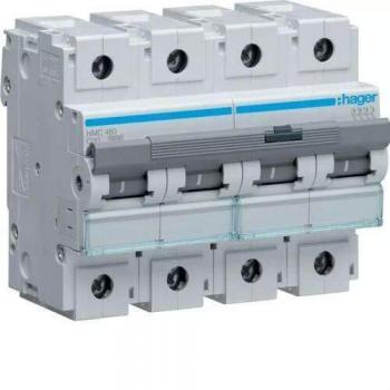 HAGER HMC480 Miniature Circuit Breaker 4-Pole C80A 15kA 6 Modules