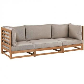 Sofá de Jardín 3 Plazas Taupe de Madera de Acacia Clara con Cojines Certificado FSC
