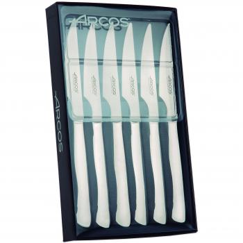 Arcos Serie Cuchillos de Mesa - Juego 6 uds Cuchillo Chuletero, Hoja Filo de Acero Inoxidable de 110 mm, Cuchillo Monoblock Acero Inoxidable, Color Plata