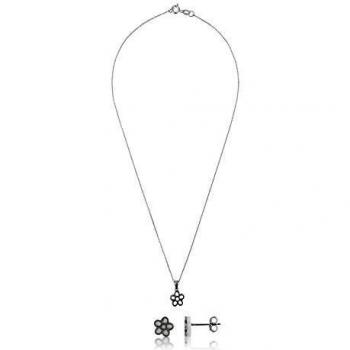 Córdoba Jewels | Conjunto de Gargantilla y Pendientes en Plata de lely 925 con circonitas con diseño Flor Nácar