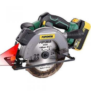 Sierra Circular sin Cable, POPOMAN 18V Sierra Circular 4300RPM, Batería de 4.0Ah, 2 Discos Ø165mm Hoja de sierra, Corte 52mm