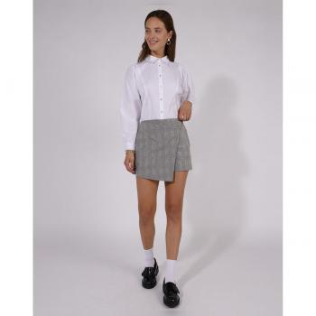Short Naf Naf de mujer tipo falda-pantalón con estampado de cuadros gales en color gris talla 38