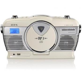 iCES ISCD-33 - Radio (2 W, reproductor CD, USB, pantalla LCD), blanco