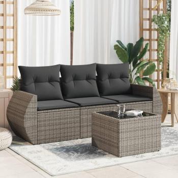 4-Piece Grey Poly Rattan Garden Sofa Set with Cushions