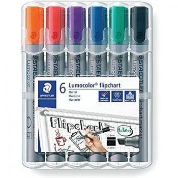 Marcador Flipchart Staedtler Lumocolor 356WP6, Punta Redonda 2mm, Set de 6 Colores Asortidos
