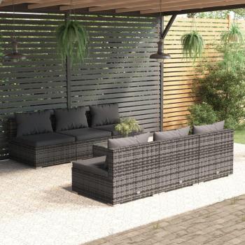 7 Piece Grey Poly Rattan Garden Lounge Set with Cushions