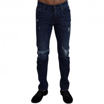 Dolce & Gabbana Blue Cotton Skinny Tattered Denim Jeans - IT44 | XS