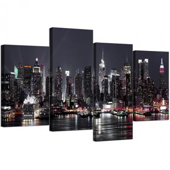 Wallfillers Juego de 4 lienzos, diseño de Nueva York con Texto Skyline