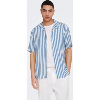 Only & Sons - Camisa de rayas de hombre manga corta en tonos azules y blancos con cuello clásico