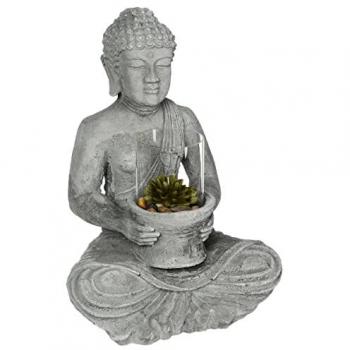 Figura de Buda Cemento Portavelas Decorativo Iluminación 40 cm Gris