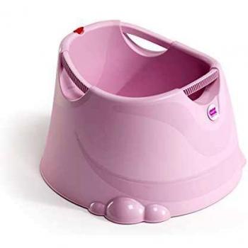 OKBABY Oplà - Bañera con asiento para niños pequeños - Compacta con soporte ergonómico, asas de agarre cómodas para llevar, higiénica y fácil de limpiar, para baños, interiores y exteriores - Rosa