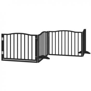 vidaXL Dog Gate with Door Foldable 4 Panels Black 320 cm Poplar Wood