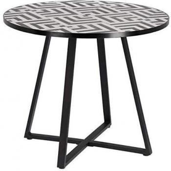 Kave Home - Mesa de Comedor Tella Redonda Ø 90 cm con Mosaico de Azulejos Negro y Blanco para Interior y Exterior