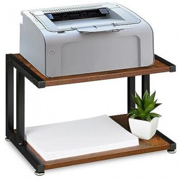 Soporte Impresora Industrial para Escritorio con Estante, Organizador de Cartuchos y Papel, 28 x 44 x 28 cm, Marrón/Negro - Relaxdays