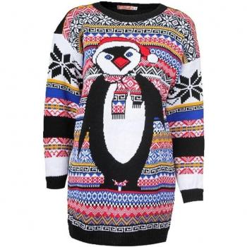 Xmas Womens Mens Pingüino Azteca Imprimir colores de neón Navidad pingüino Jumper-Unisex suéter-azul-medianas/grandes
