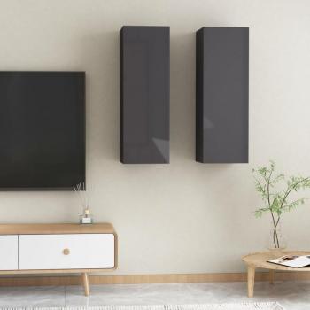 Mueble de TV vidaXL 2 uds contrachapado gris brillo 30,5x30x90 cm