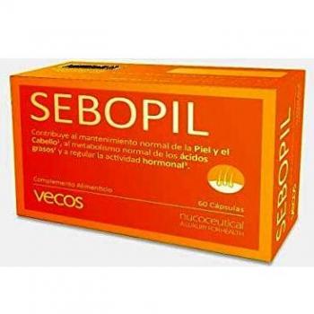 Suplemento capilar SEBORREGULADOR del Pelo y Piel. Elimina el pelo graso con exto seco Calabaza, saw palmeto, biotina, zinc y Vitamina C. SEBOPIL VECOS 60 Cap - 100% NATURAL