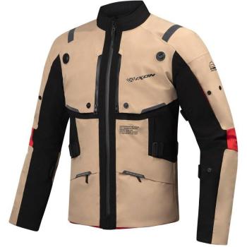 Ixon Chaqueta de Moto M-SKEID Arena-Negro-Rojo, chaqueta textil de motocicleta, color negro y beige, talla XL