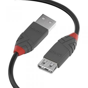 Lindy 5m Anthra Line USB 2.0 Type A Male to Female Extension Cable, Black/Grey