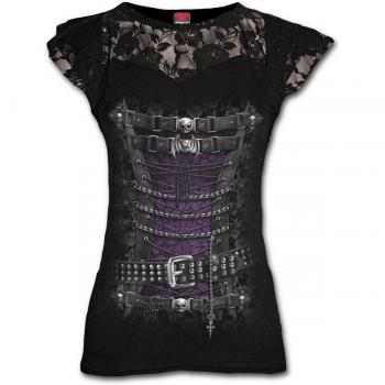 Spiral Gothic Waisted Corset T-Shirt for Women - Black - Sizes S to XXL
