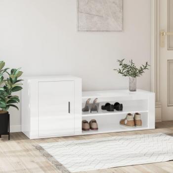 Zapatero blanco pulido 130x35x54 cm madera contrachapada brillante